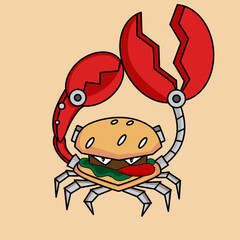 Illustration Vector Graphic Of Crab Burger Robot With Big Claw