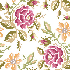 Cross Stitch Roses Seamless Pattern - 558434343