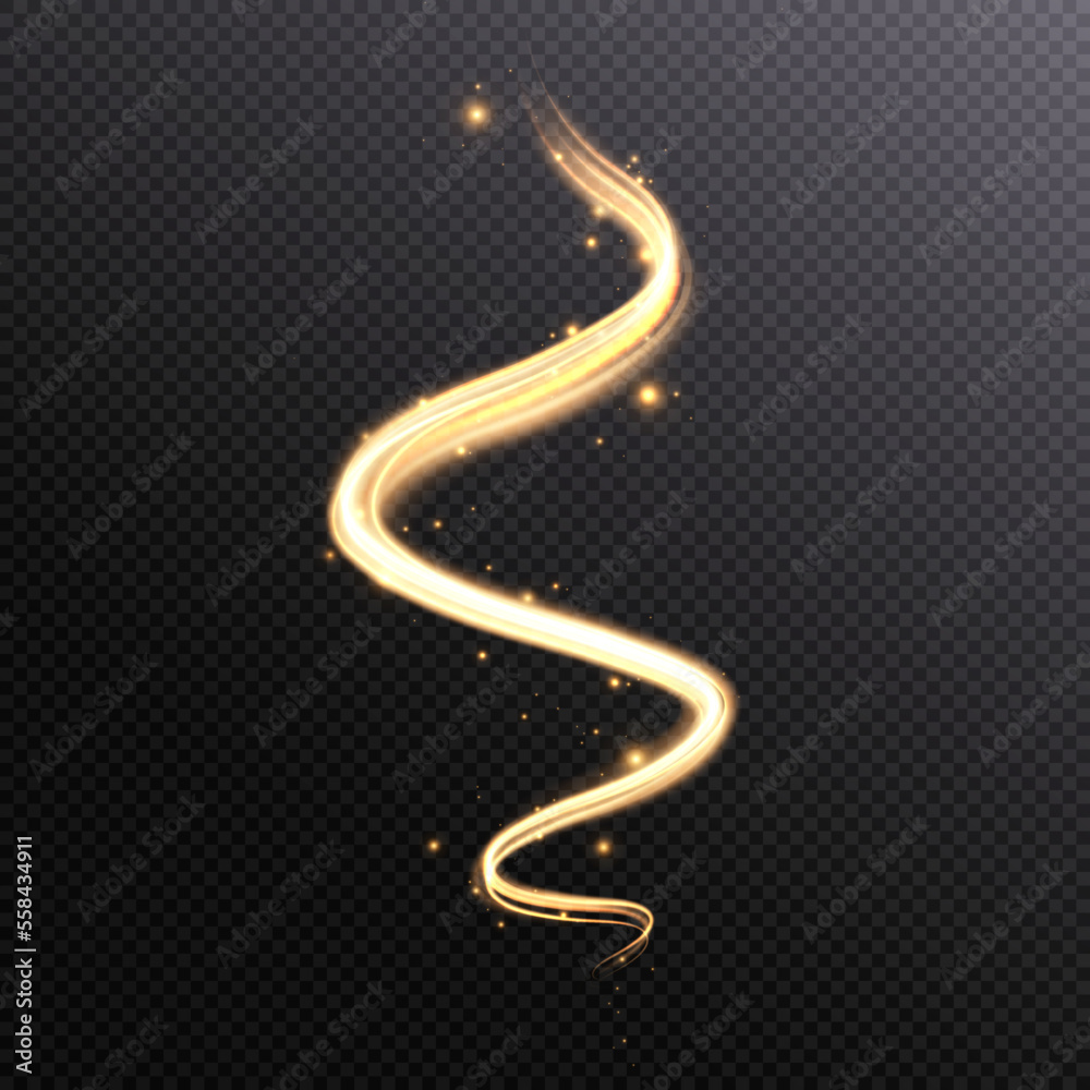 Poster Light spiral lines with golden shimmering effects of an abstract swirl of light energy. For web design and illustrations.