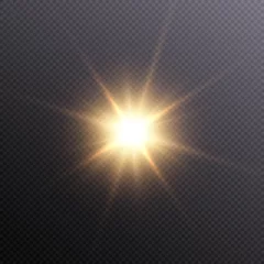 Fotobehang The effect of bright sunlight. Twinkling gold star on a transparent background.Bright light effect. © MAKSYM