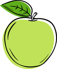 Illustration of a ripe green apple in a contour style.