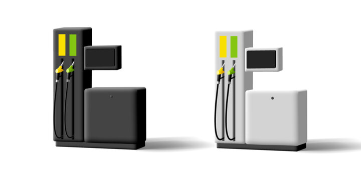 Modern fuel dispensing complex, gas station 3d. In black and white design, for promotional materials on a white background.