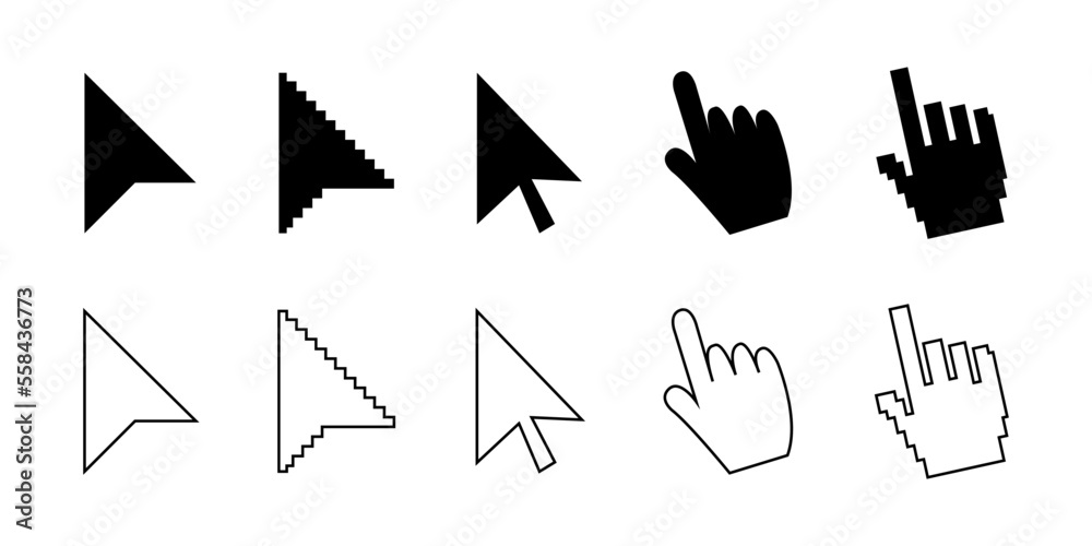 Aufkleber Set of click cursor in black. Arrow and hand computer cursor icons