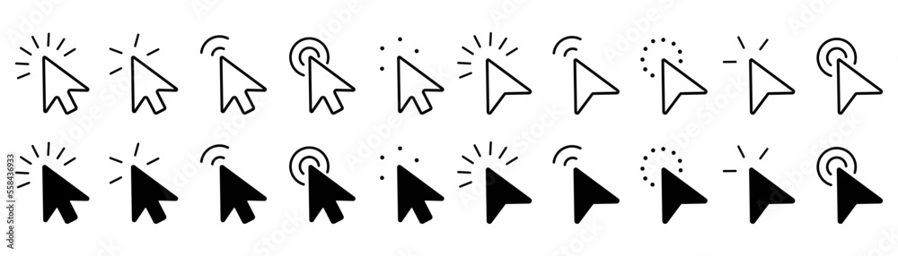 Fototapete Set of computer arrow cursor in black. Click arrow cursor icons collection