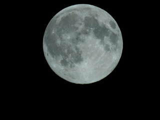 Telescopic view of a full moon. Full moon shot showing details of the moon s surface.