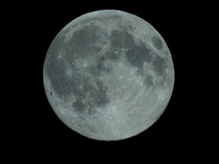 Telescopic view of a full moon. Full moon shot showing details of the moon s surface.