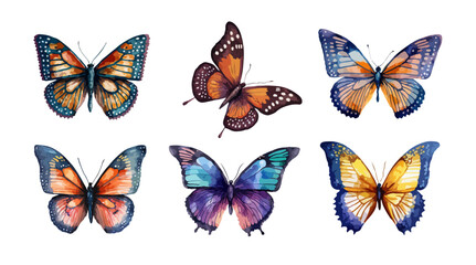 Fototapeta na wymiar Colorful watercolor butterflies set