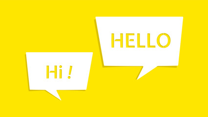 Hello message on cutout white paper speech bubble on yellow background