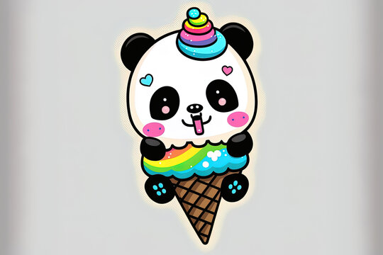 Cute panda unicorn cartoon icon image of an animal and a natural notion, isolated. Generative AI