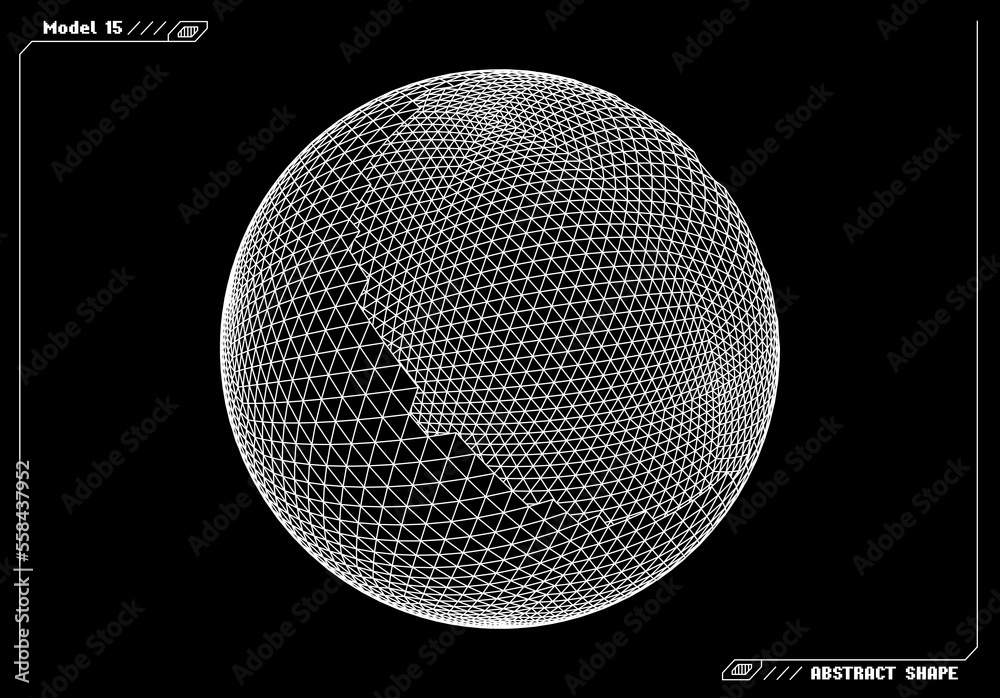 Aufkleber Abstract 3d wireframe shape or basic element with open edge. Science and technology geometric abstraction with deformed shape.