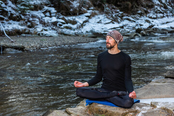 Motivation yoga on the mountain hills
