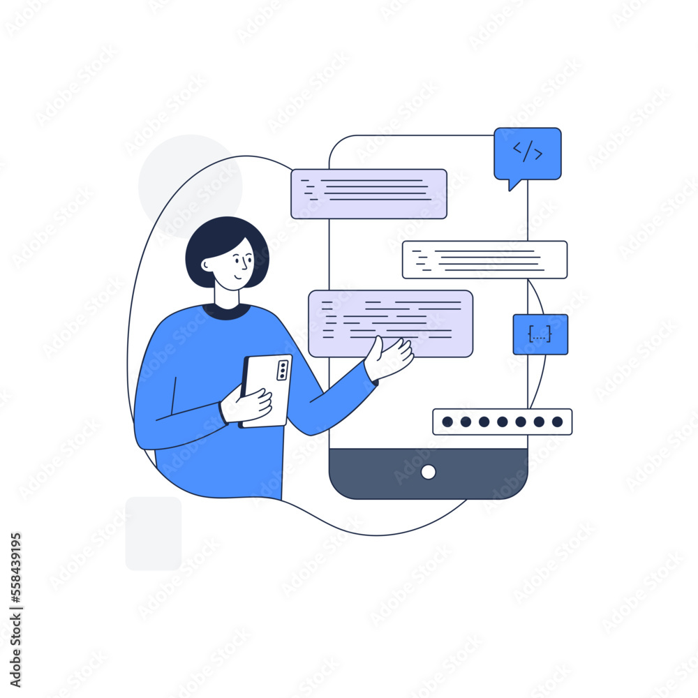 Wall mural trendy linear illustration of app coding