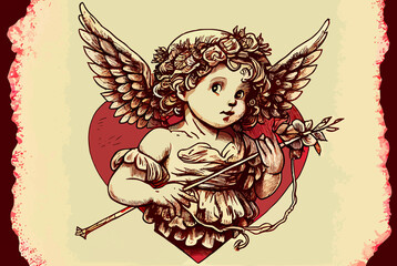 Hand drawn valentine cupid illustration
