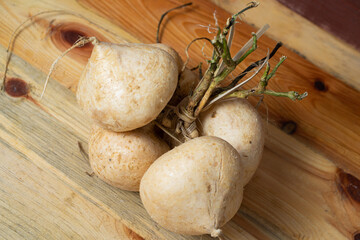 Selective focus on fresh bengkoang fruit.