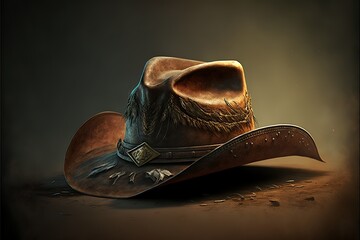 Western cowboy hat with leather - obrazy, fototapety, plakaty