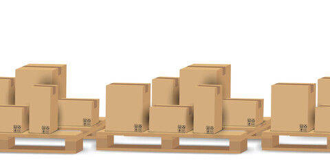 Cargo delivery and transportation industry concept stacked cardboard boxes on wooden shipping pallet isolated on white background vector illustration