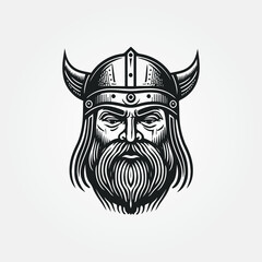 Warrior viking head face, line art, logo template