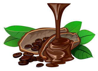 Chocolate and cocoa beans, vector illustration.