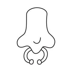 Vector illustration of nose with piercings. Thin line icon for design, cover etc.