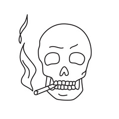 Vector illustration of the smoking skull. Thin line icon for design, cover etc.