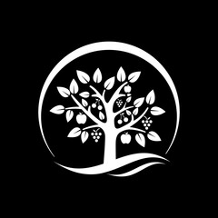 tree, fruits logo vector design in black and white colors
