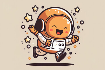 Cute Cartoon Icon Illustration of an Astronaut Dancing. Concept Icon for Technology and Science, Premium . Cartoonish flatness. Generative AI
