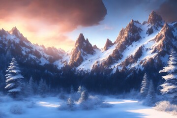 Fototapeta na wymiar Generative AI landscape mountain snow with tree