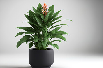 Alpinia zerumbet in a pot is shown in an image with an all white backdrop. Generative AI