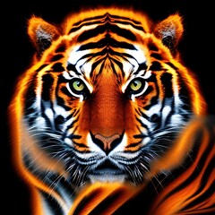 Fiery tiger head digital artwork - generative ai