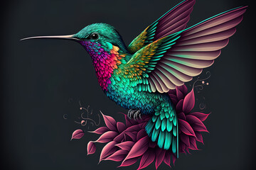 Obraz premium Hummingbird fly detail illustration