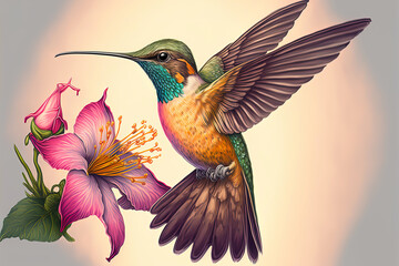 Obraz premium hand drawing of colorful hummingbird
