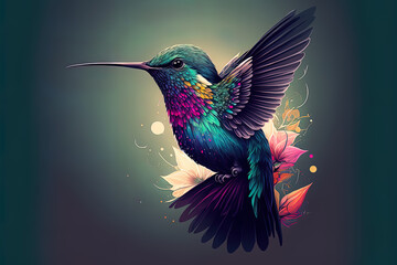 Plakat hand drawing of colorful hummingbird