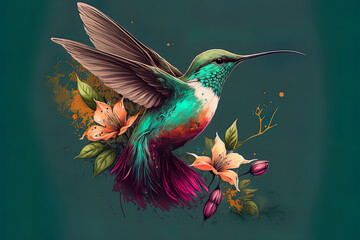 Obraz premium hand drawing of colorful hummingbird
