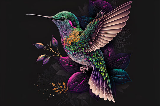 hand drawing of colorful hummingbird