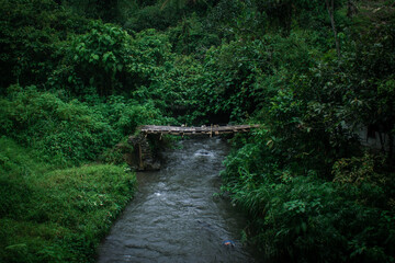view of the river with the water flowing fast after the rain fell in the afternoon
