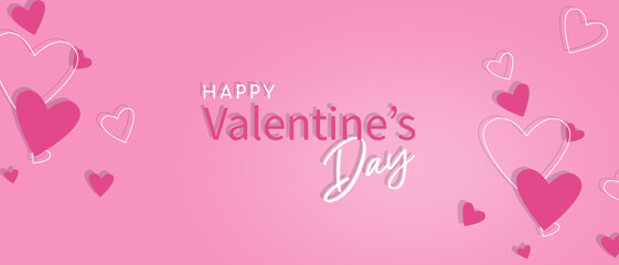 Valentines Day pink background horisontal template with heart. Vector illustration