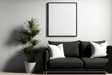 interior wall mockup. Wall decor a Scandinavian styled room. Generative AI