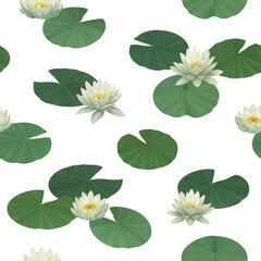 Hand painted illustrations of water lilies. Seamless pattern for print. Sutable for apparel, home textile, wall stickers, wallpapers, stationery and other goods - 558447122