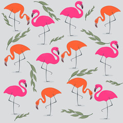 Fototapeta na wymiar background pattern with pink flamingo