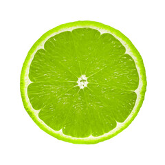Perfect round slice of fresh lime fruit isolated on  a transparent background.