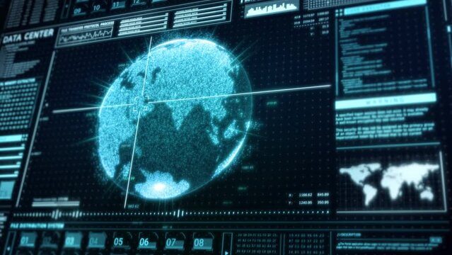 Futuristic digital cyber security data center user interface screen background, hi-tech holographic big data analysis head up display dashboard, artificial intelligence network technology 3d rendering
