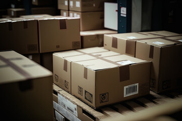 boxes are piled in rows at a warehouse. Generative AI
