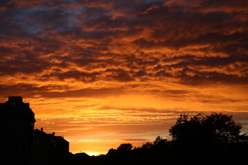 Romantic red orange sunset in Bath Somerset, England Great Britain