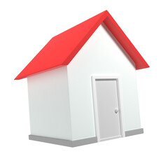 small house with red roof isolated on white background, icon, symbol, 3D rendering