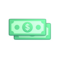 dollar banknotes icon, button, symbol isolated on white background, 3D rendering