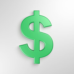 a green dollar sign isolated on shiny white background, 3D rendering