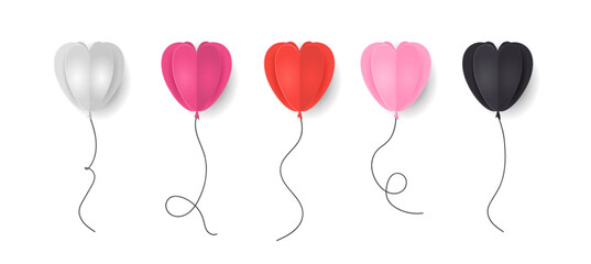 Collection of colored paper cut heart balloons