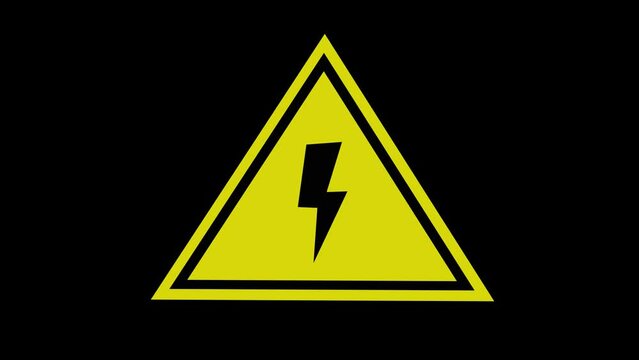 Vector of high voltage hazard signs. Insulated black and yellow triangular sign with electronic lightning. Electrocution hazard icon. blinking appearance and disappearance .