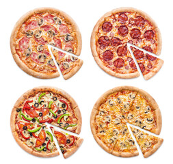 Collection of pizza, isolated on white background