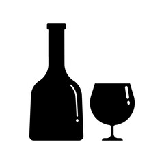 Set of alcohol bottle and glass silhouettes. Vector clip art isolate on white. Simple minimalist illustration in black color